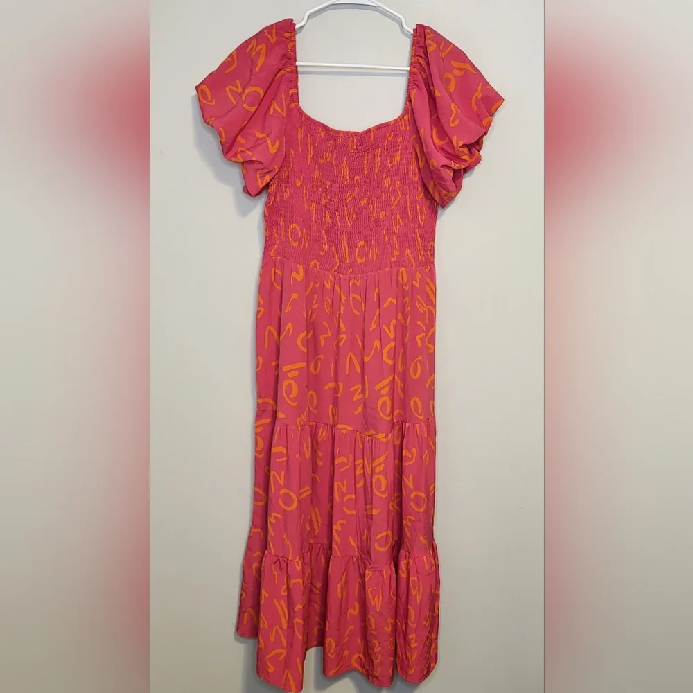 Pretty Garden New With Tags Orange & Fuchsia Floral Maxi Dress Pullover L–XL - Picture 1 of 12